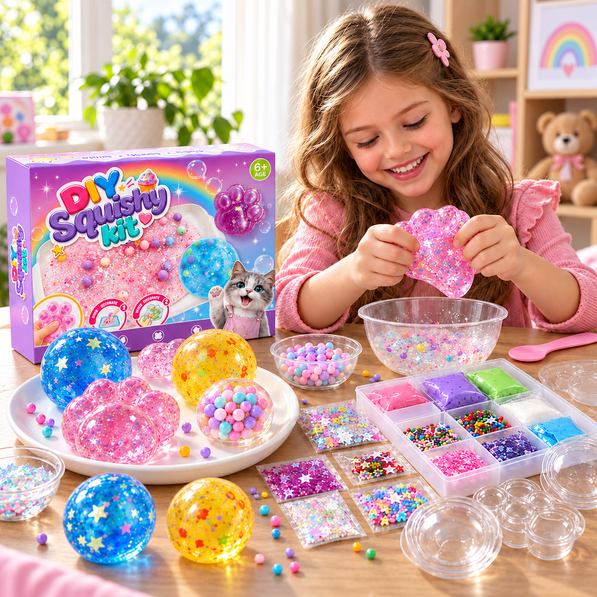 Kids making SquishLab squishies